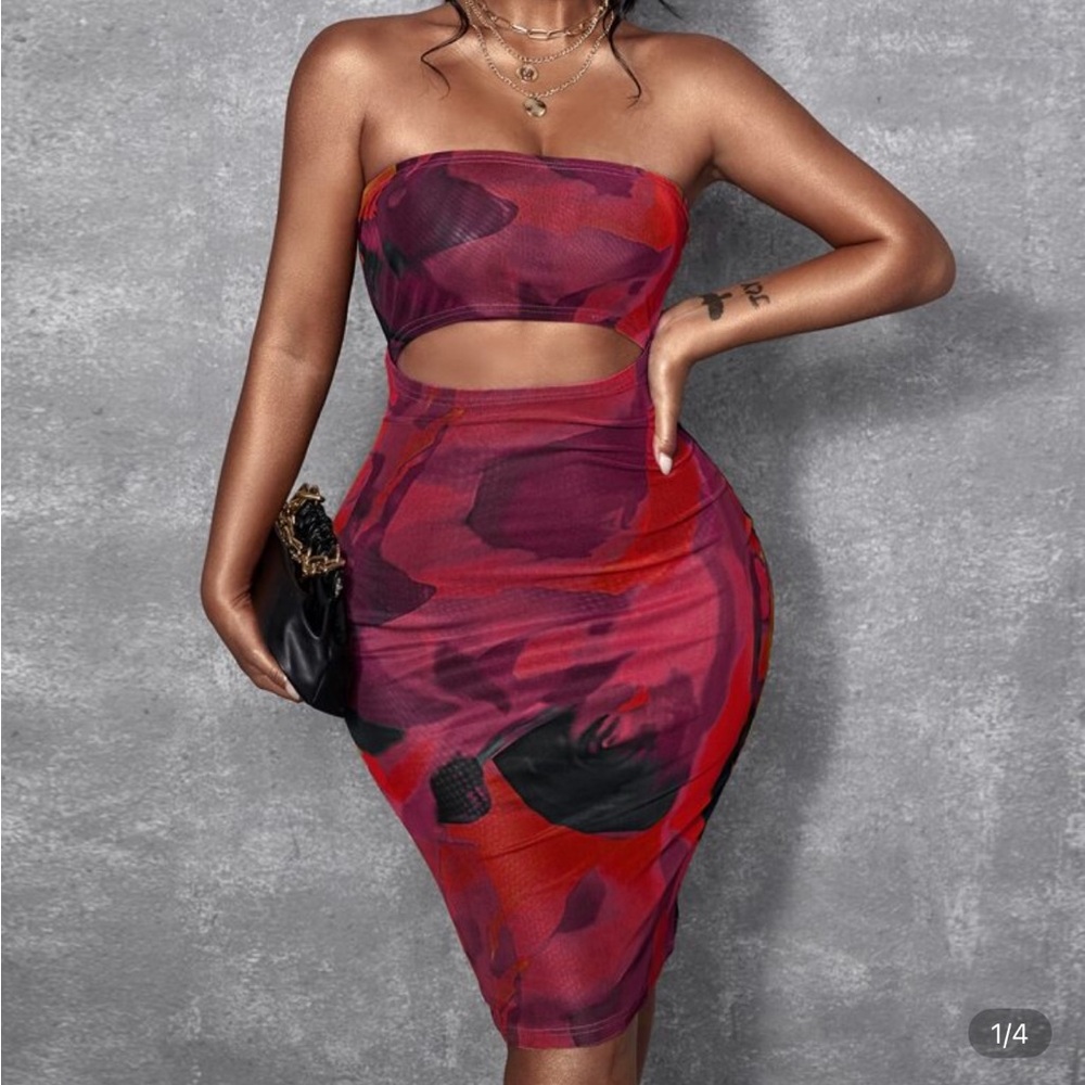 Elegant Red Cut-Out Midi Skirt